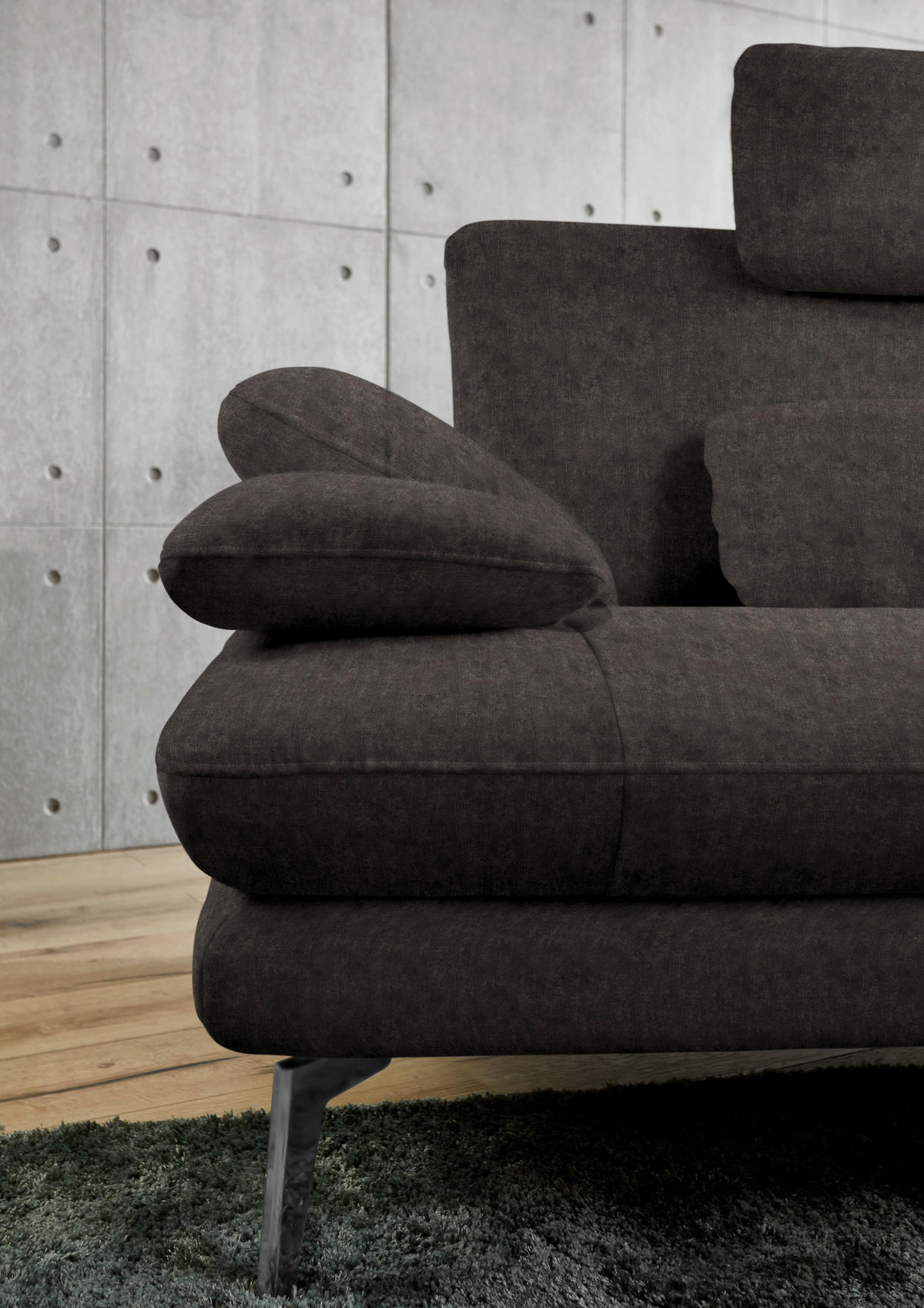 ECKSOFA in Velours Dunkelbraun  - Dunkelbraun/Schwarz, Design, Textil/Metall (284/184cm) - Dieter Knoll