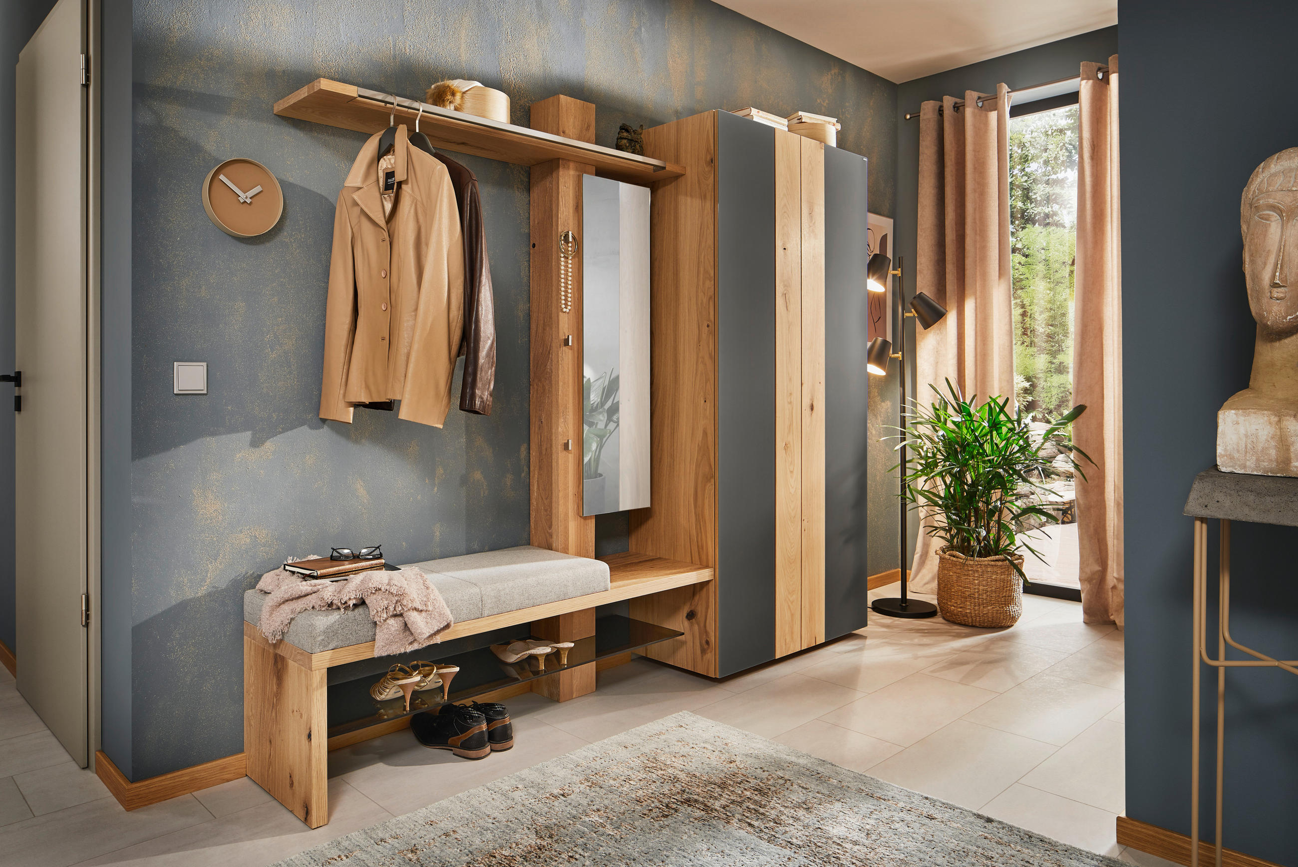 GARDEROBENSCHRANK Wildeiche furniert Grau, Wildeiche - Wildeiche/Grau, Design, Glas/Holz (96/196/42,7cm) - Voglauer