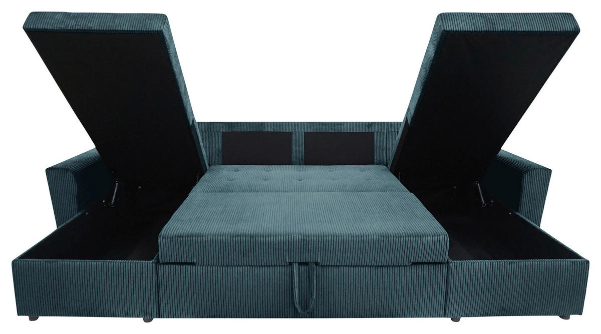 WOHNLANDSCHAFT TERMOLI in Cord Hellblau  - Schwarz/Hellblau, Design, Kunststoff/Textil (155/296/155cm) - MID.YOU