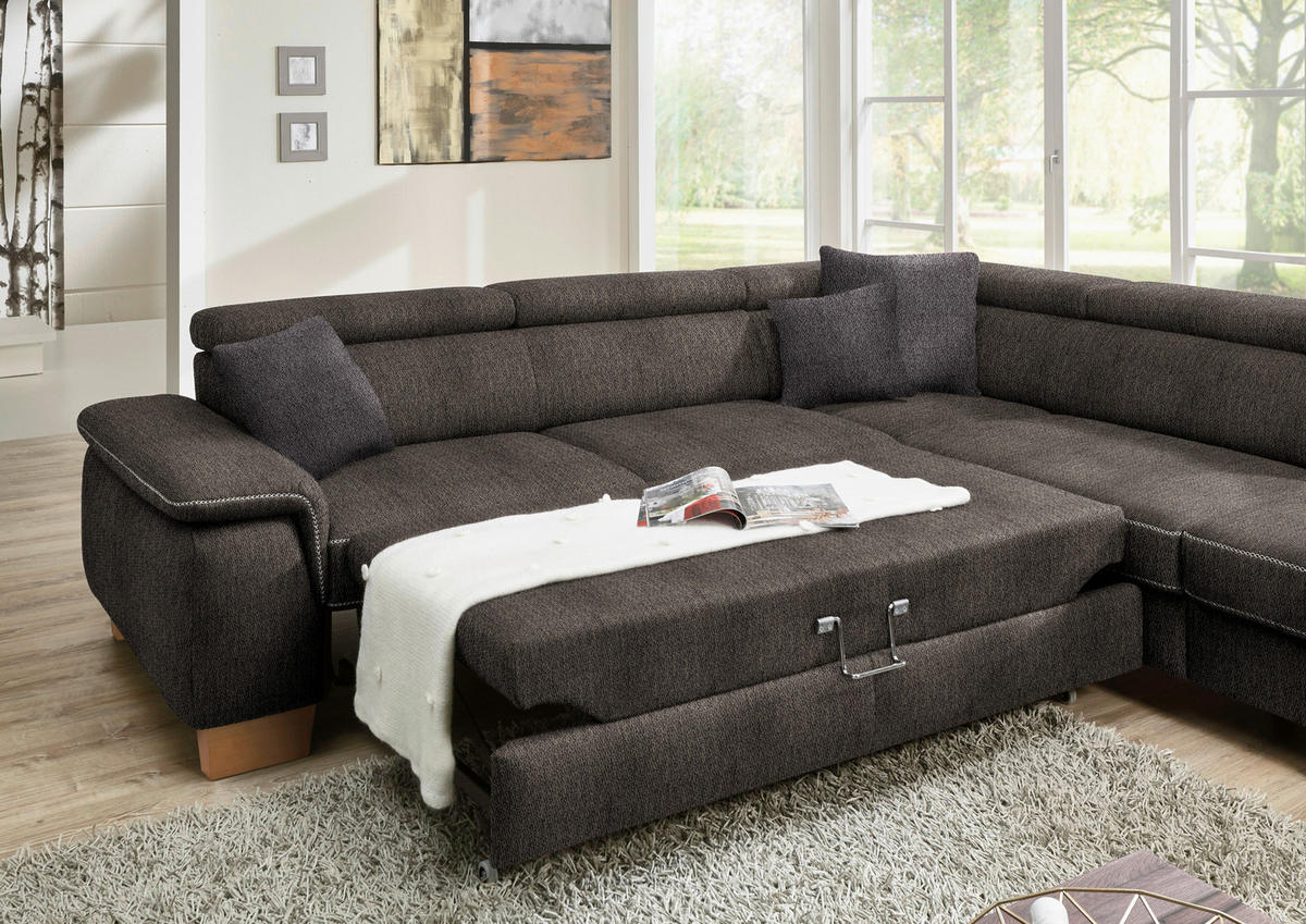 ECKSOFA in Mikrofaser Fango  226/273 cm  - Fango/Eichefarben, Natur, Holz/Textil (226/273cm) - Beldomo System