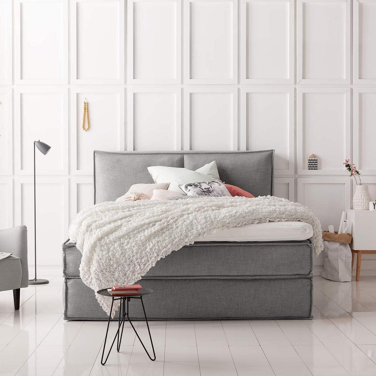 BOXSPRINGBETT 160/220 cm  in Hellgrau  - Hellgrau/Schwarz, Design, Kunststoff/Textil (160/220cm) - home24