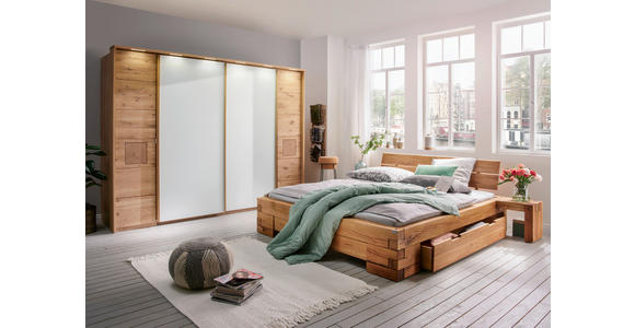 SCHWEBETÜRENSCHRANK 286/215/74 cm Weiß, Eichefarben  - Eichefarben/Weiß, Natur, Glas/Holz (286/215/74cm) - Linea Natura