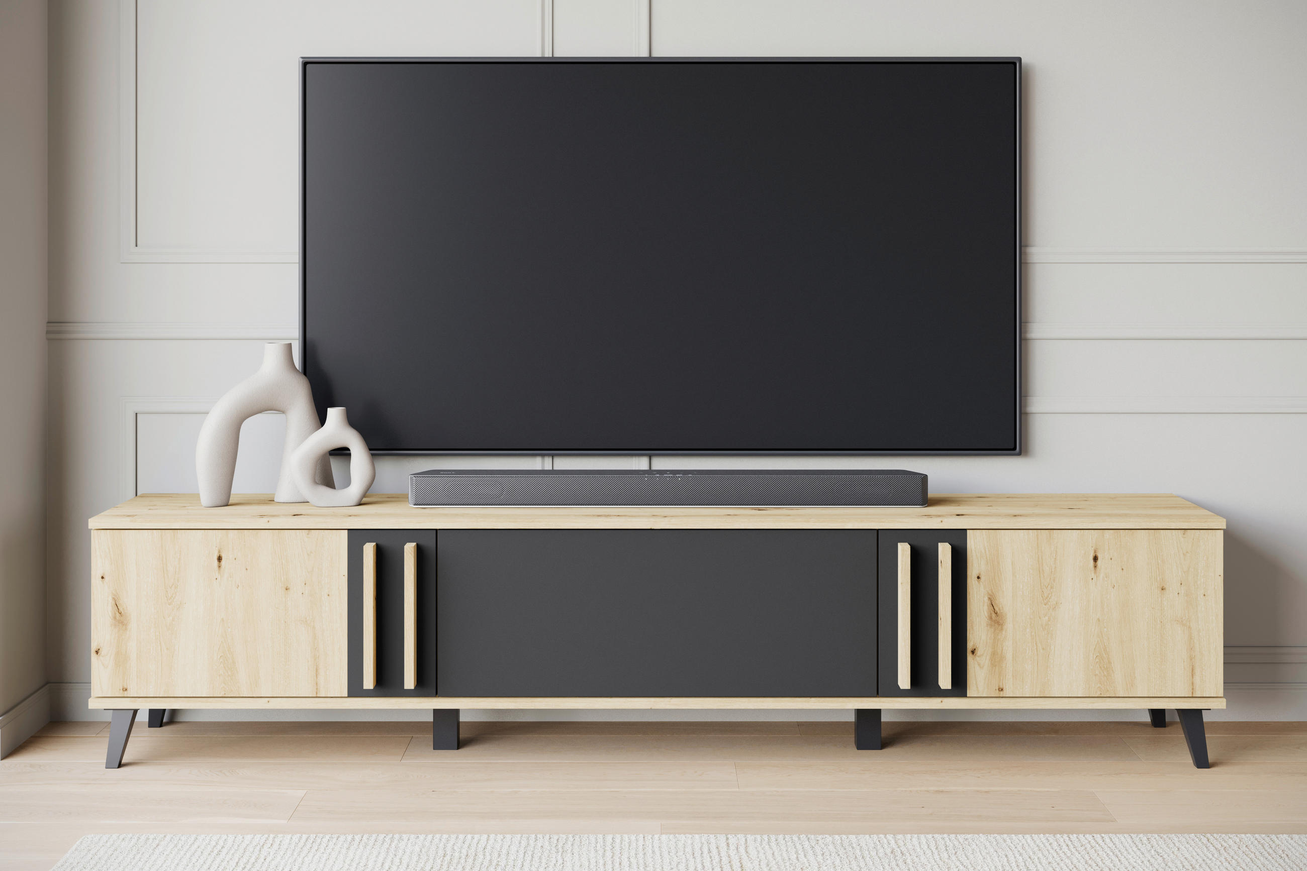 TV-BÄNK Helsinki  i 180/40/33 cm  - ek Artisan/svart, Trend, trämaterial/plast (180/40/33cm)