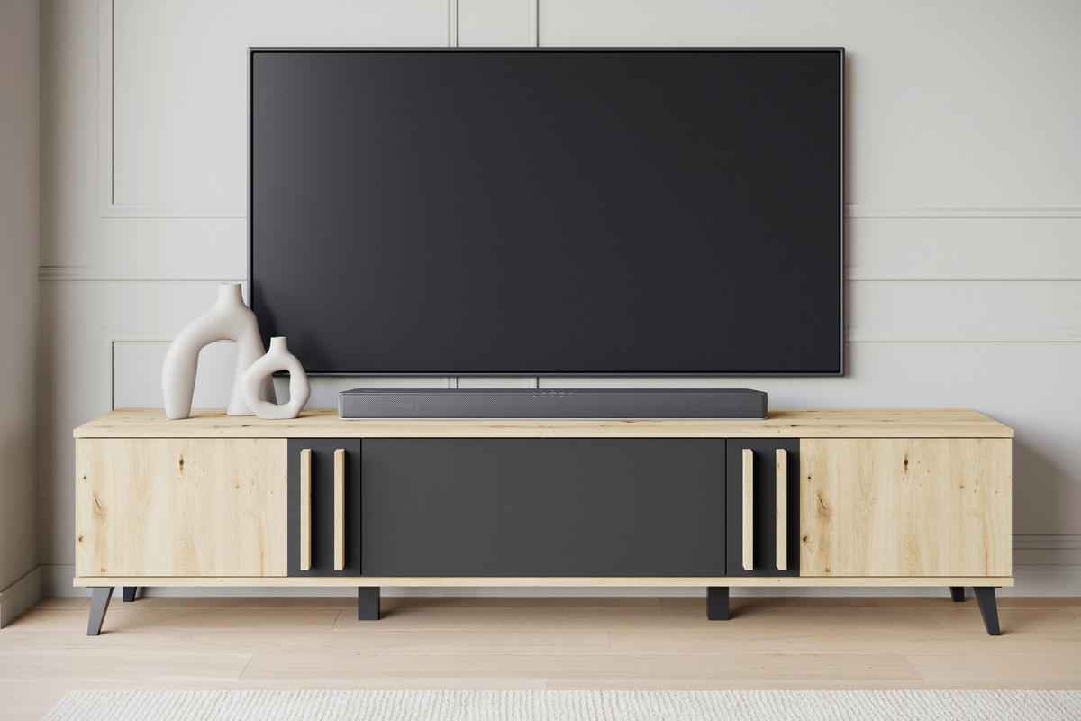 LOWBOARD Helsinki  in 180/40/33 cm  - Schwarz/Eiche Artisan, Trend, Holzwerkstoff/Kunststoff (180/40/33cm)