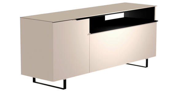 LOWBOARD  160/66/45 cm  Typenauswahl, Beimöbel erhältlich, stehend, Abdeckplatte aus Glas  - Sandfarben/Schwarz, Design, Glas/Holzwerkstoff (160/66/45cm) - Moderano