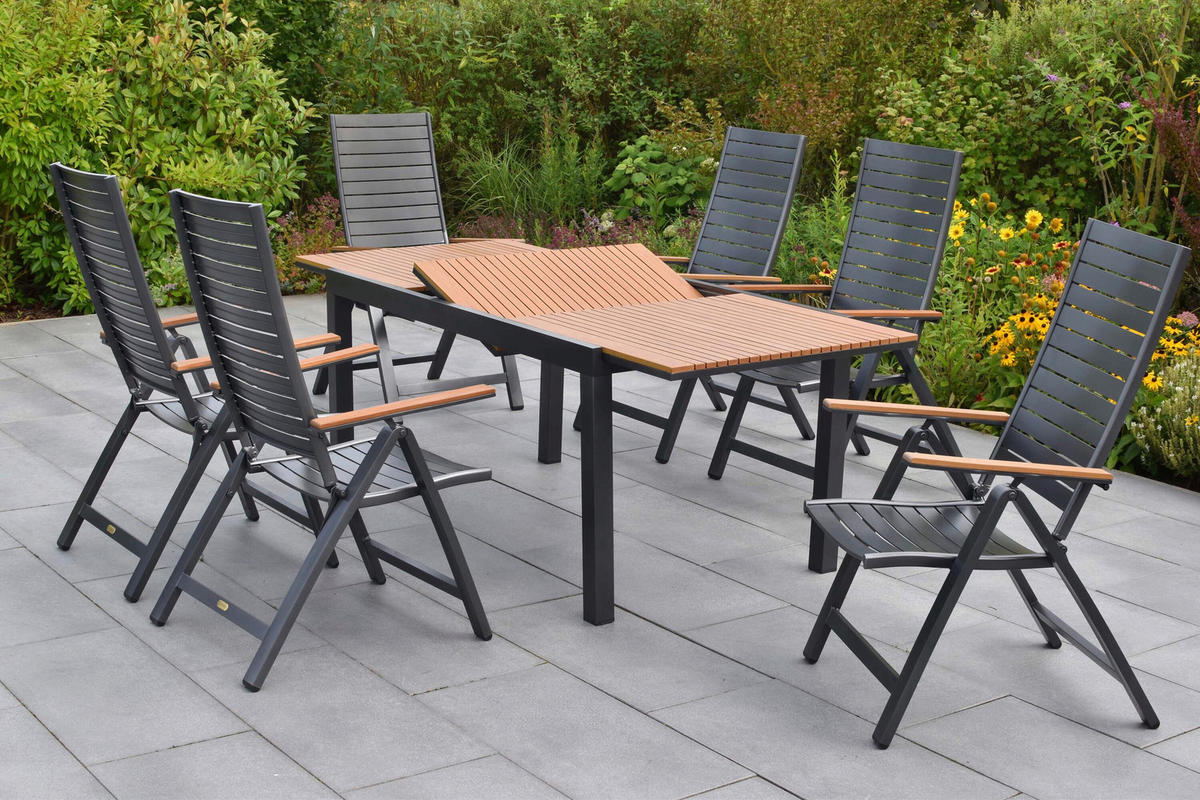 GARTENTISCHGRUPPE Aluminium  - Graphitfarben/Naturfarben, KONVENTIONELL, Kunststoff/Metall - Gardenson