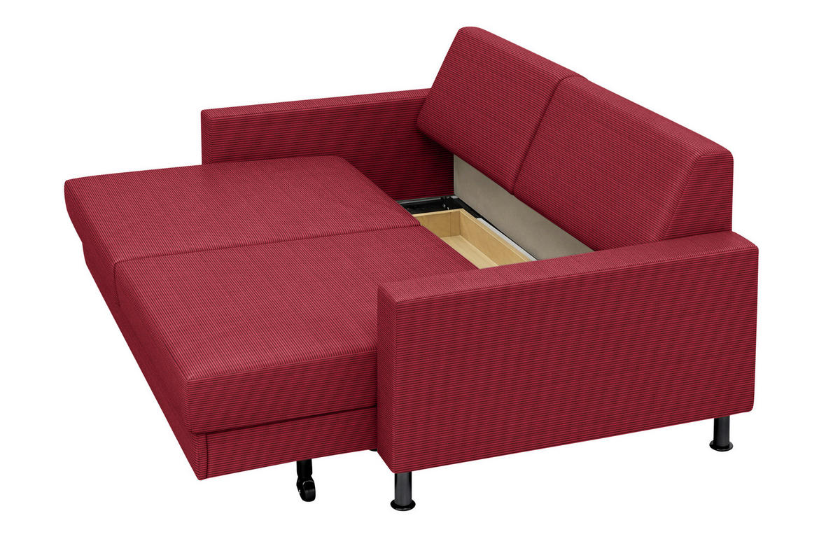 SCHLAFSOFA Flexa in Feincord Rot  - Chromfarben/Rot, Design, Textil/Metall (140/90/95cm) - Bali