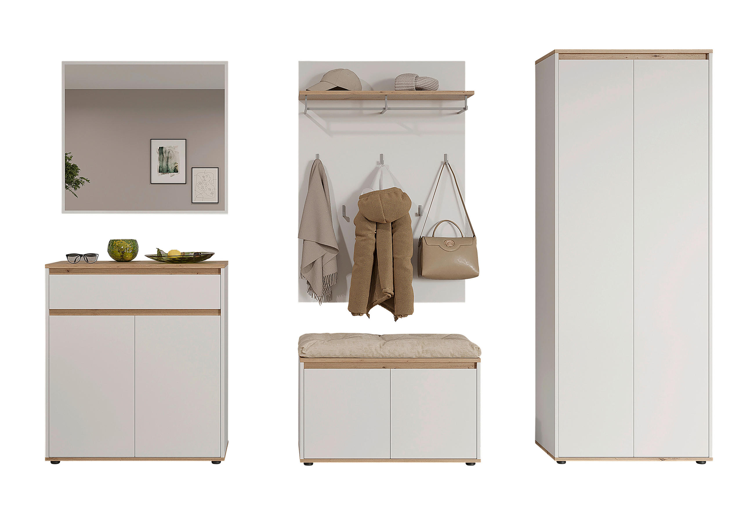 GARDEROBE  in 263,5/193/41,4 cm  - Weiß/Eiche Artisan, MODERN, Holzwerkstoff (263,5/193/41,4cm) - Carryhome