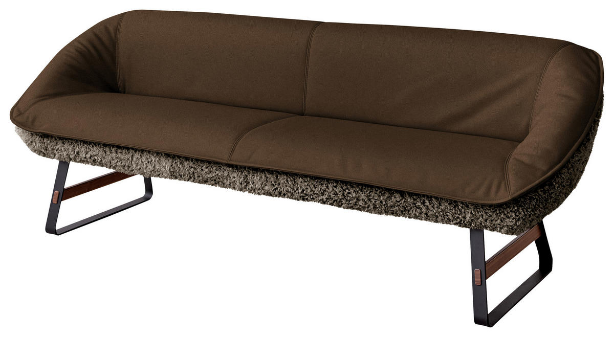 SITZBANK Textil, Leder Braun, Olivgrün  - Schwarz/Braun, Design, Leder/Holz (229/88/80cm) - Koinor