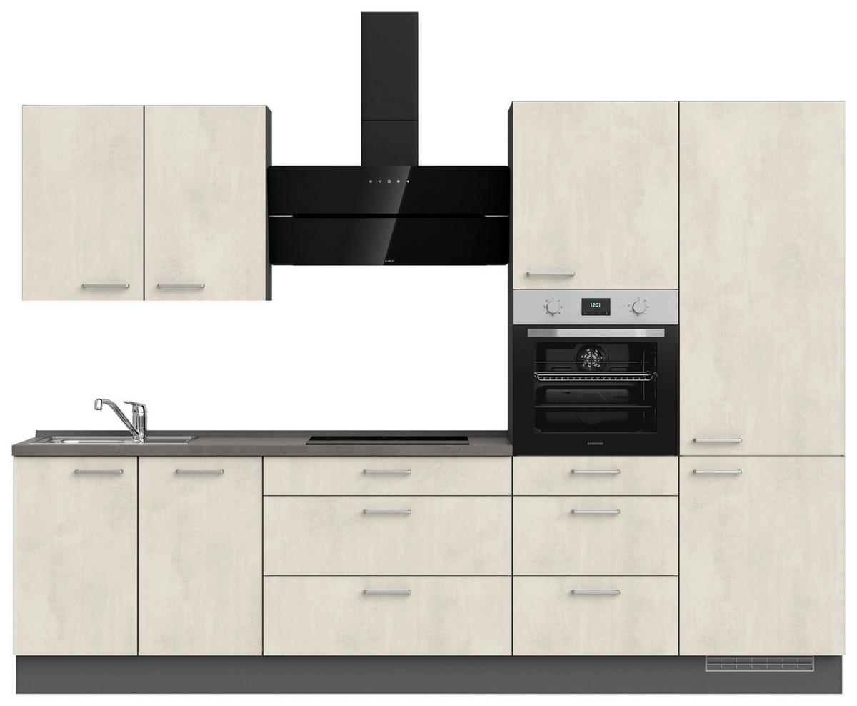KÜCHENLEERBLOCK 300 cm   in Weiß, Schieferfarben  - Schieferfarben/Edelstahlfarben, MODERN, Holzwerkstoff/Metall (300cm) - Nobilia