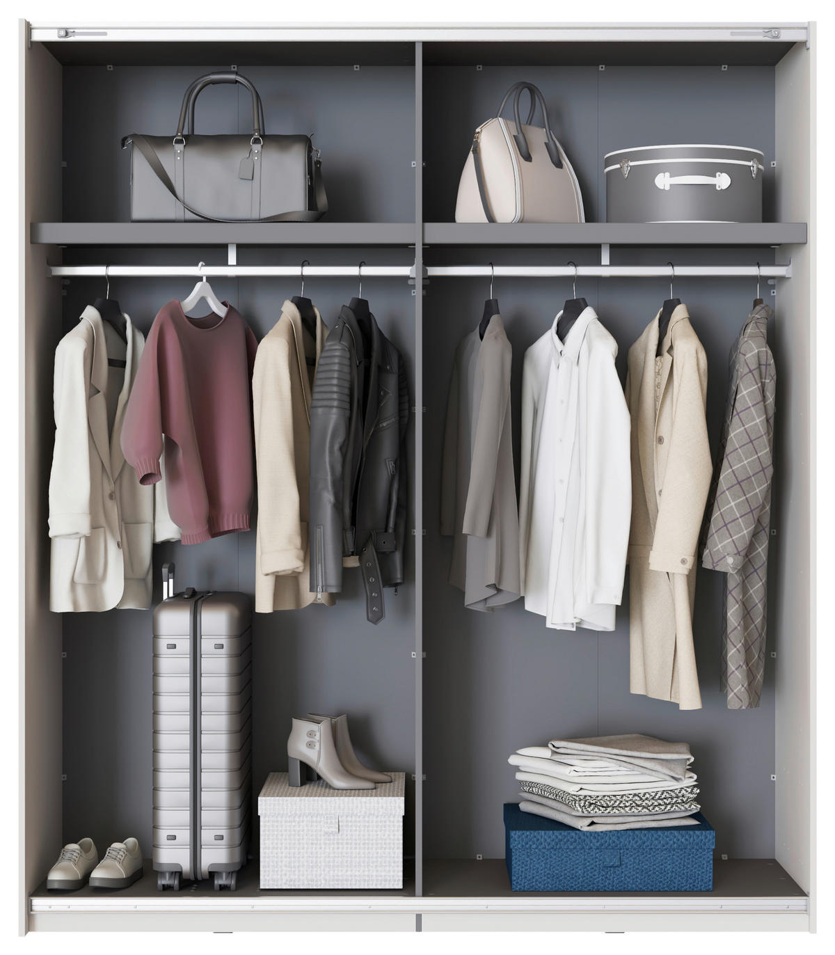 SKRIŇA S POS. DVER. – HOR.VED, kašmírová, 195/217,5/61 cm - čierna/kašmírová, Basics, kov/kompozitné drevo (195/217,5/61cm) - Xora