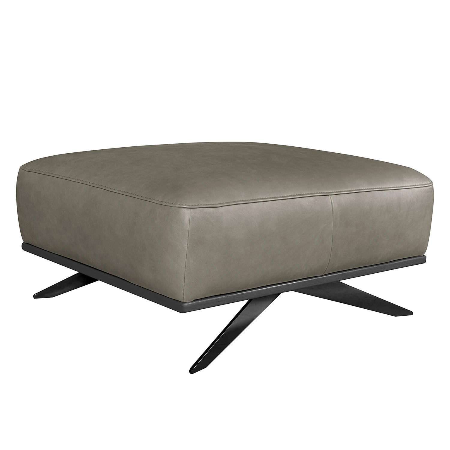 HOCKER in Leder Grau  - Schwarz/Grau, Design, Leder/Metall (95/46/80cm) - Livetastic