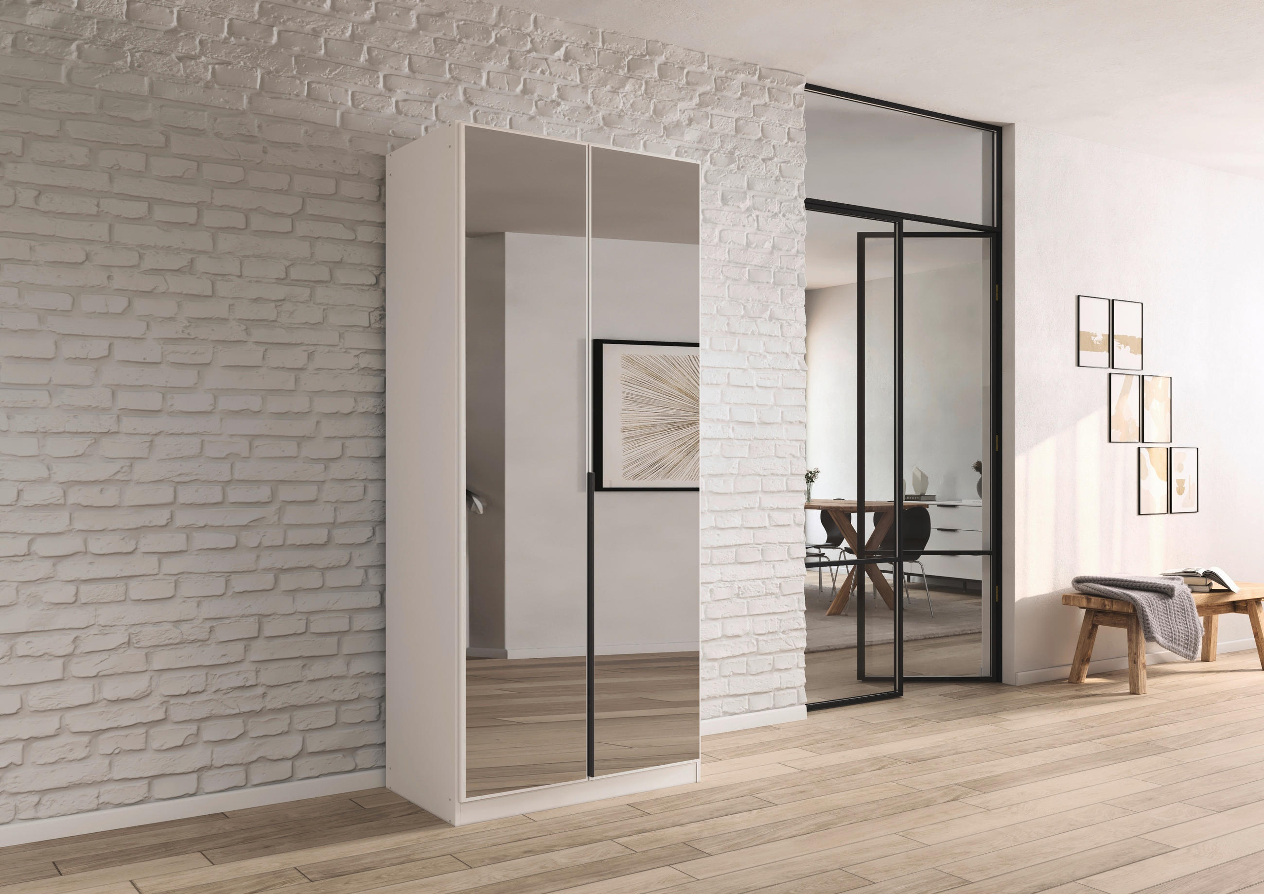 DREHTÜRENSCHRANK in Weiss  - Weiss/Grau, Modern, Holzwerkstoff/Metall (91/229/54cm) - Rauch Möbel
