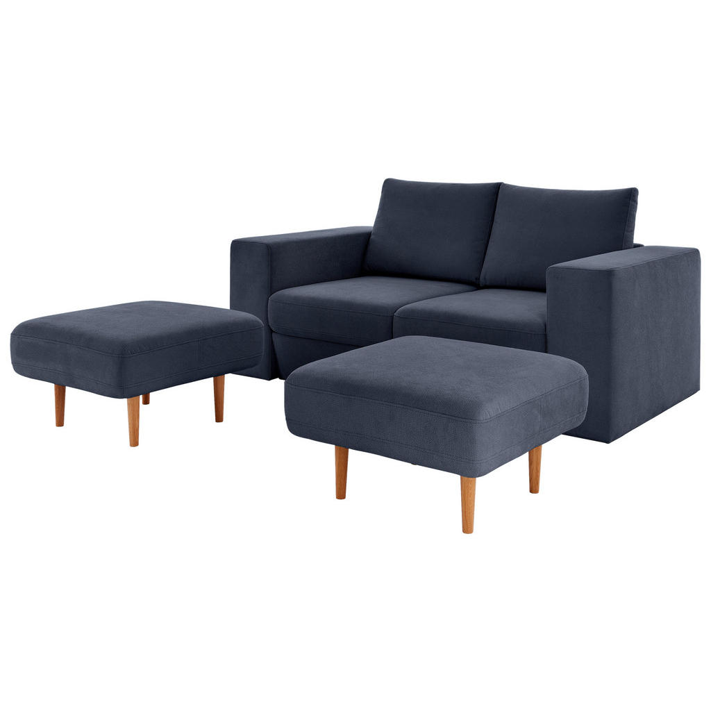 Thumbnail - Looks by W.Joop 3,5-Sitzer Looks V-1, Dunkelblau, Textil, Eiche, massiv, 2-Sitzer, 232x96x107 cm, Made in EU, Rücken ech...
