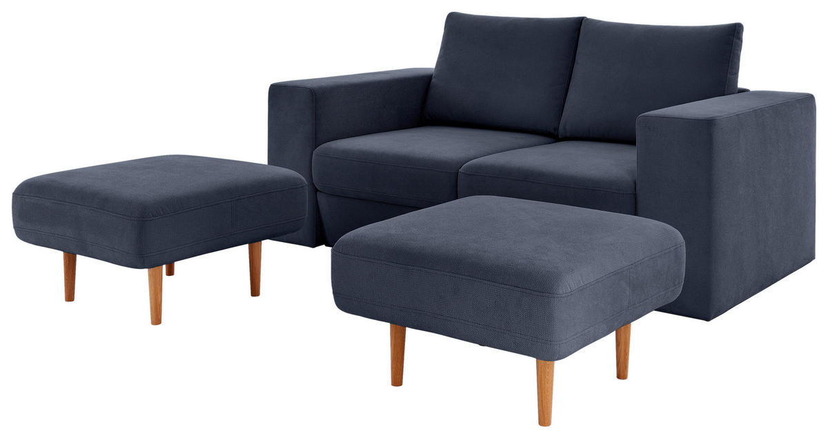 ZWEISITZER-SOFA inkl. Hocker Webstoff Dunkelblau  - Schwarz/Dunkelblau, Design, Kunststoff/Textil (172/96/107cm) - LOOKS by W.Joop