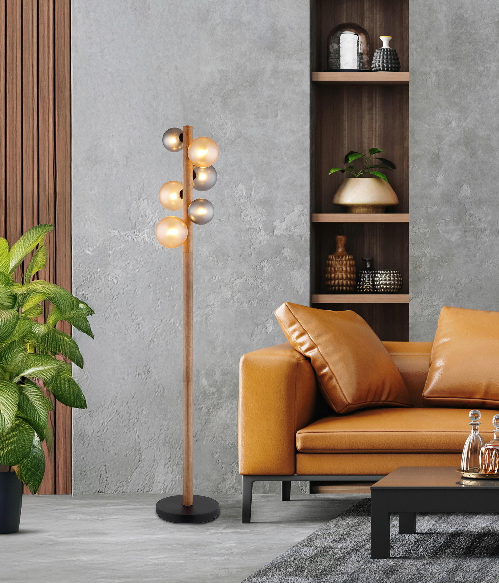 STEHLEUCHTE 29/150 cm    - Dunkelbraun/Schwarz, Basics, Glas/Holz (29/150cm) - Globo