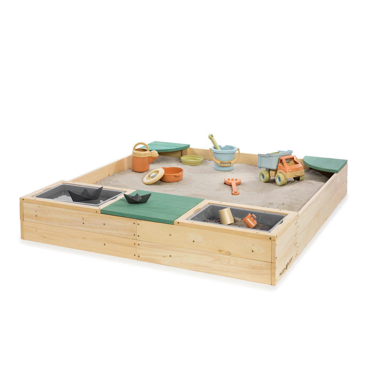 SANDKASTEN BEACH REBEL 135/125/20 cm  - Naturfarben/Grün, Basics, Holz (135/125/20cm) - MUDDY BUDDY