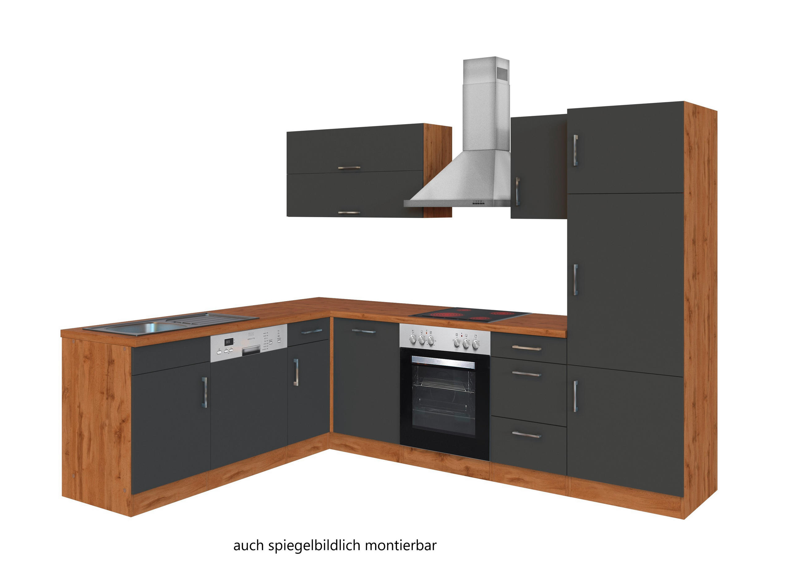 ECKKÜCHE 210/270 cm  in Anthrazit, Eiche Wotan  - Chromfarben/Anthrazit, Modern, Holzwerkstoff/Metall (210/270cm) - Held