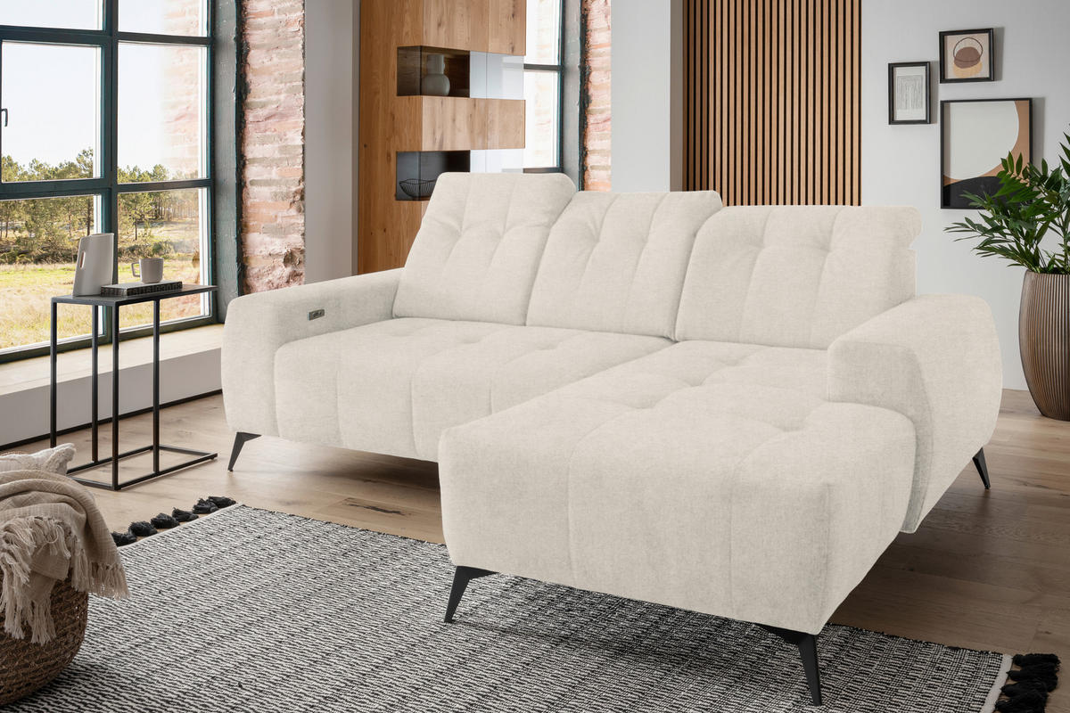 ECKSOFA Creme Mikrofaser  - Creme/Schwarz, MODERN, Textil/Metall (258/180cm) - Livetastic