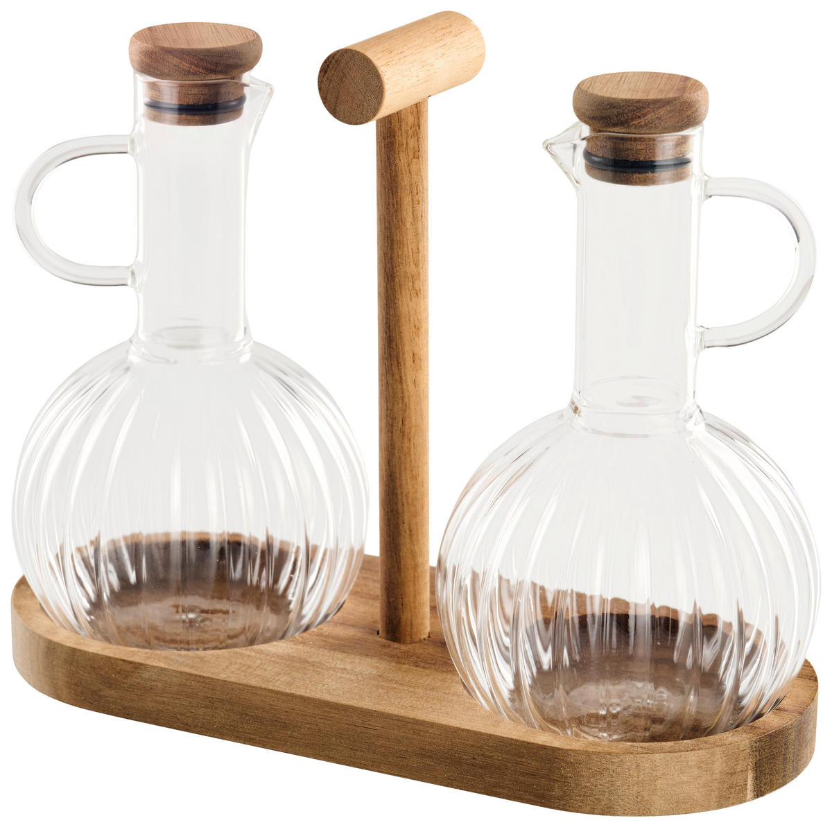 Set Olivieră Și Oțetieră - străveziu/culoare lemn acacia, Lifestyle, sticlă/lemn - Ambia Home