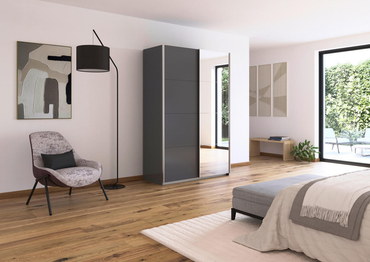 SCHWEBETÜRENSCHRANK  in Grau  - Alufarben/Grau, KONVENTIONELL, Glas/Holzwerkstoff (181/210/62cm) - Xora