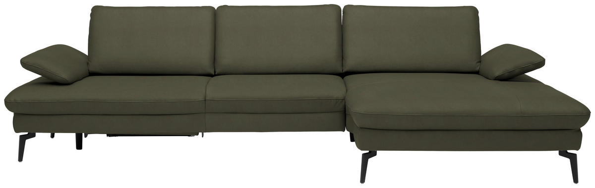 ECKSOFA in Echtleder Grau, Grün  325/157 cm  - Schwarz/Grau, Design, Leder/Metall (325/157cm) - Dieter Knoll