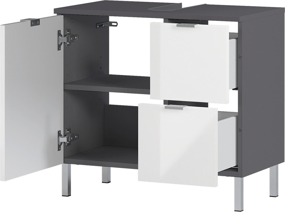WASCHBECKENUNTERSCHRANK 60/56/34 cm  - Chromfarben/Graphitfarben, KONVENTIONELL, Holzwerkstoff/Metall (60/56/34cm) - Germania