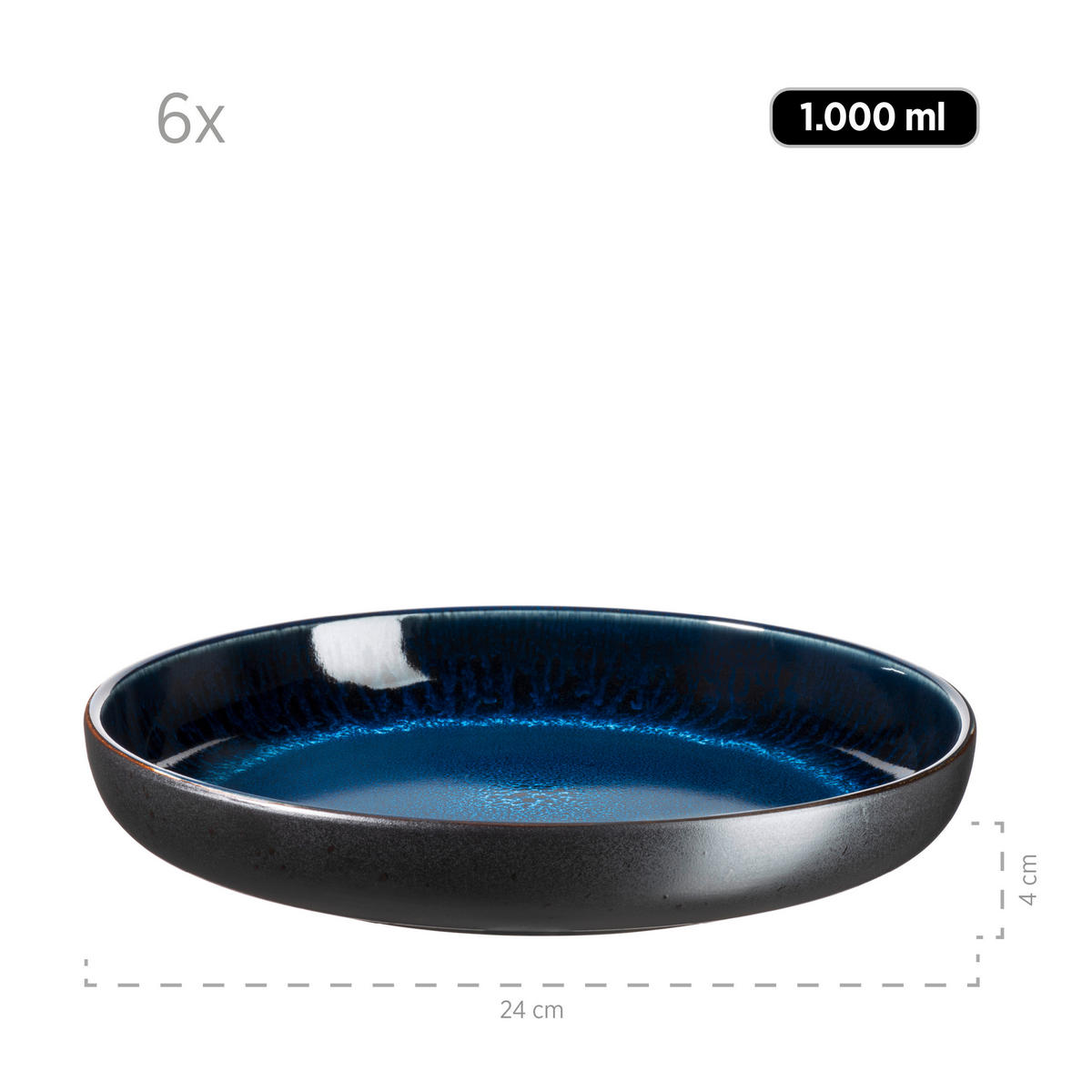 TAFELSERVICE Niara 12-teilig  - Blau/Schwarz, Basics, Keramik - Mäser