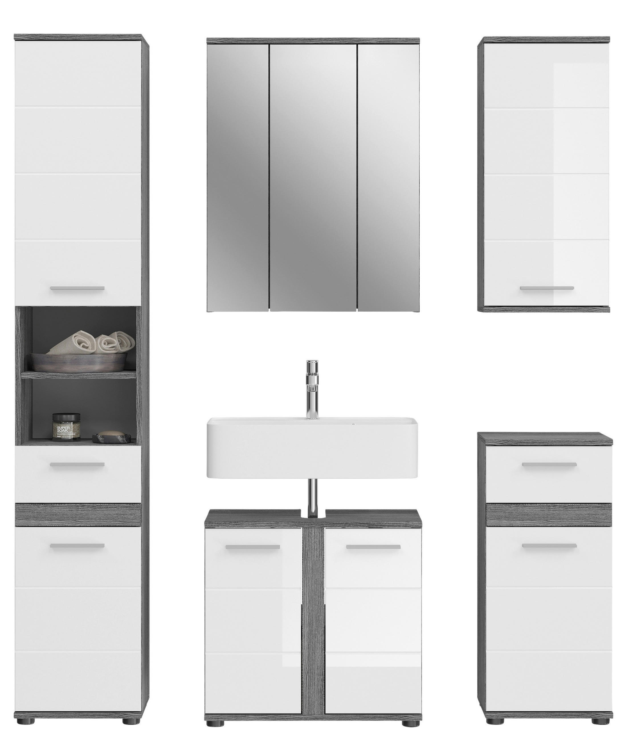 ELEMENT S OGLEDALOM  siva  - siva, Moderno, staklo/drvni materijal (60/77/21cm) - MID.YOU
