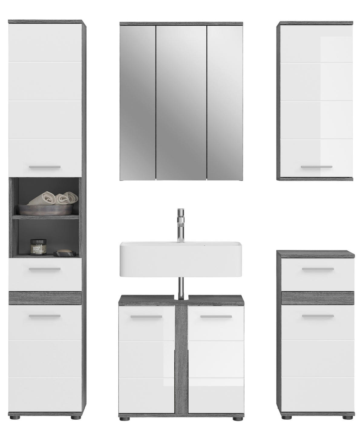 ZRKADLOVÁ SKRINKA, sivá, 60/77/21 cm - sivá, Modern, kompozitné drevo/sklo (60/77/21cm) - MID.YOU