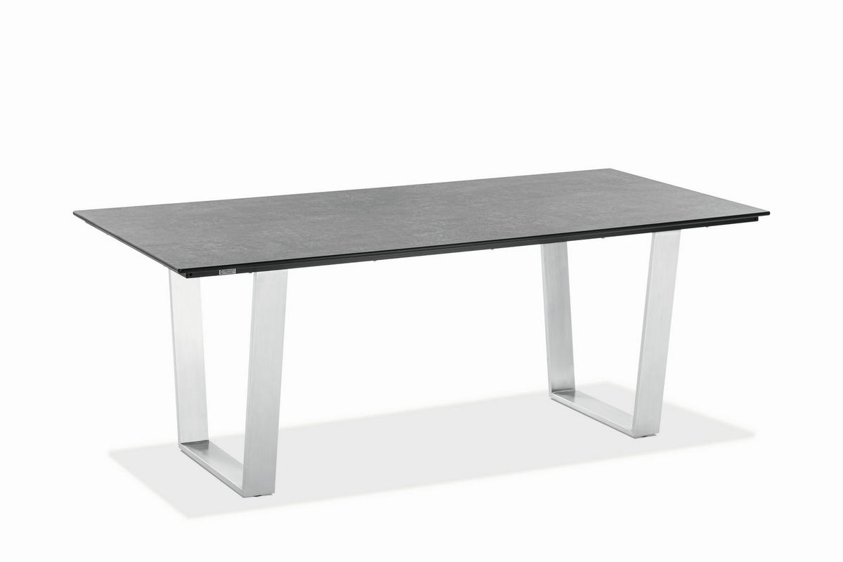 GARTENTISCH Kunststoff Grau, Edelstahlfarben rechteckig  - Edelstahlfarben/Grau, Design, Kunststoff/Metall (180/95/76cm)