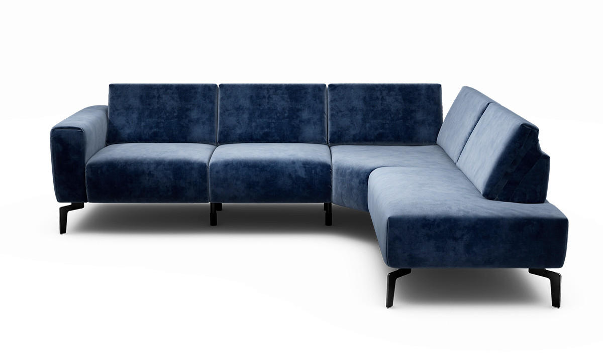 ECKSOFA Cosy Dunkelblau Samt  - Schwarz/Dunkelblau, Design, Textil/Metall (256/193cm) - SENSOO