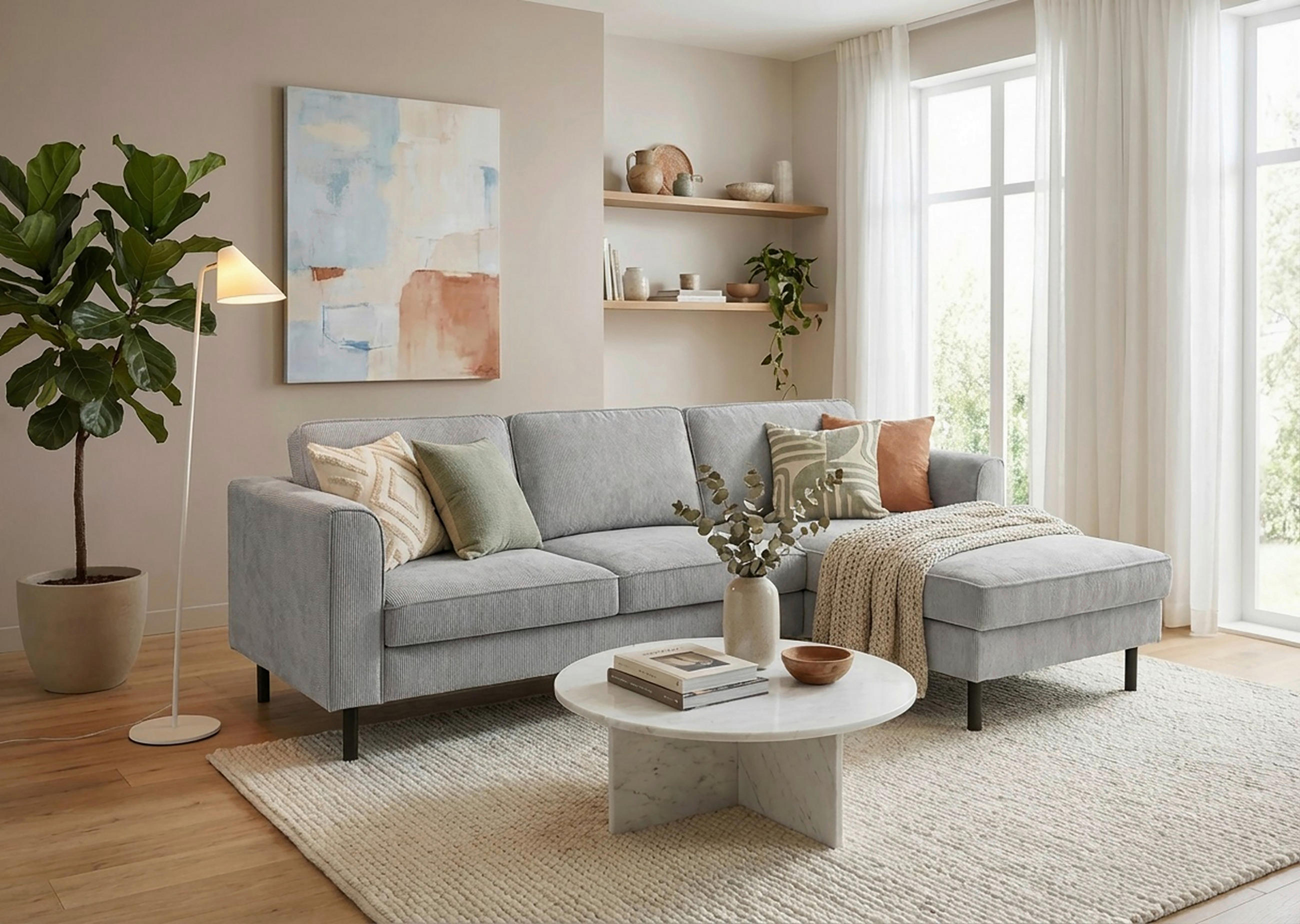 ECKSOFA Cord Grau  - Schwarz/Grau, Modern, Textil/Metall (232/161cm) - Trendmanufaktur