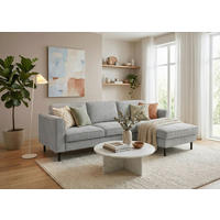 ECKSOFA Cord Grau  - Schwarz/Grau, Modern, Textil/Metall (232/161cm) - Trendmanufaktur