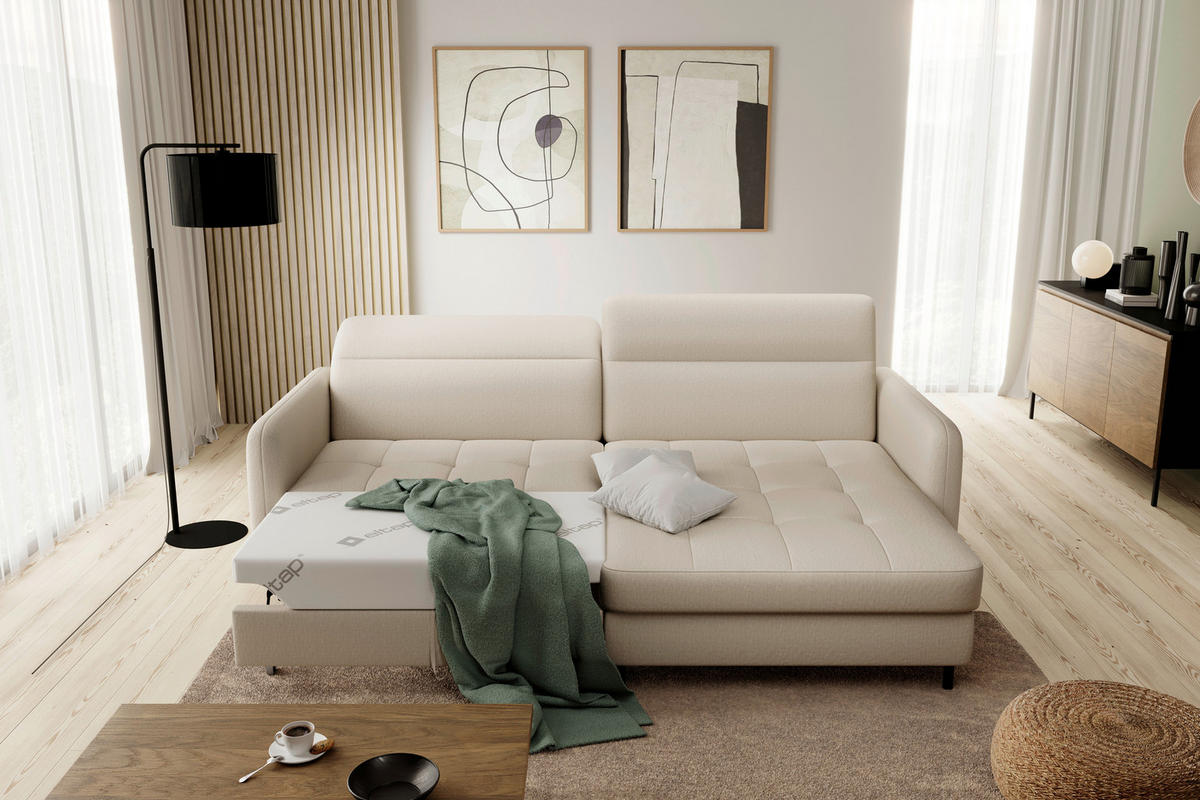 ECKSOFA in Velours Creme  228/165 cm  - Creme/Schwarz, Design, Textil/Metall (228/165cm) - MID.YOU