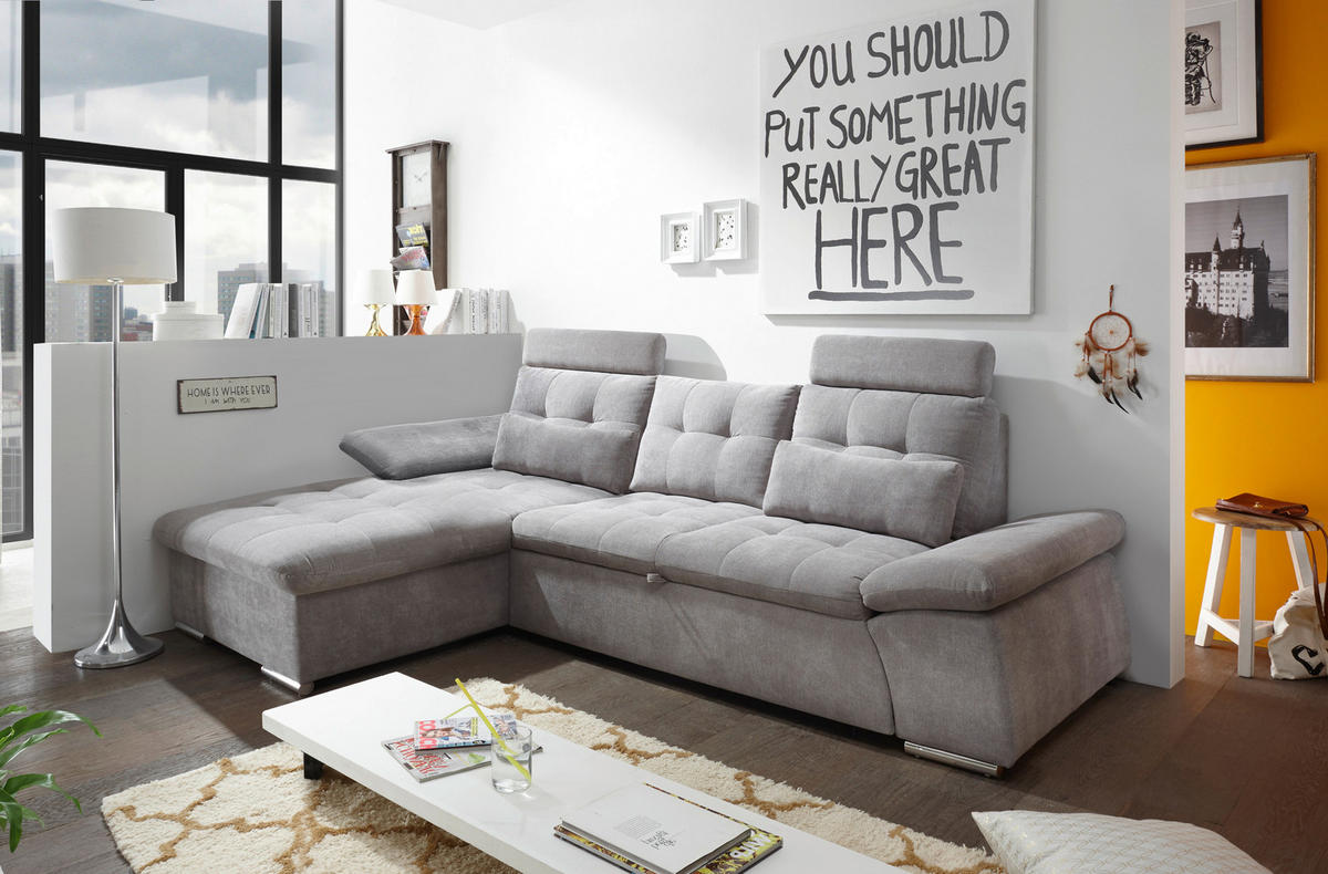ECKSOFA Schlammfarben Mikrovelours  - Schlammfarben/Silberfarben, KONVENTIONELL, Kunststoff/Textil (170/268cm) - MID.YOU