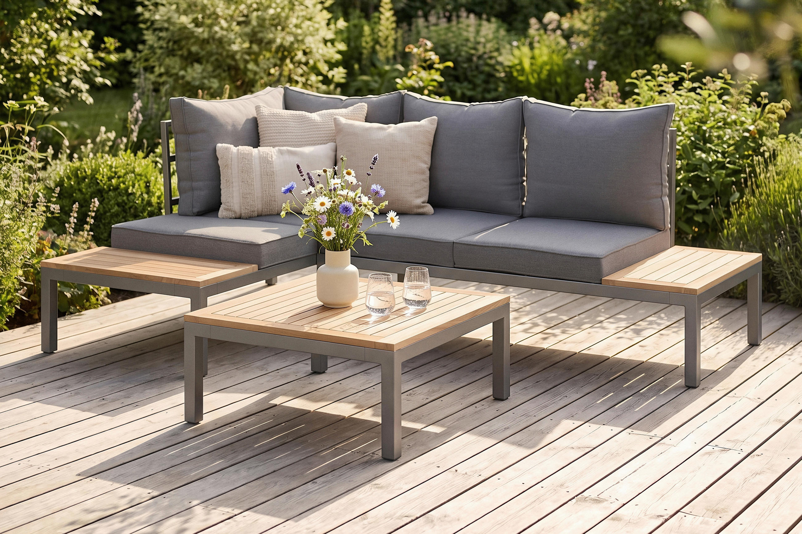 LOUNGEGARNITUR  138/207 cm  vollmassiv Stahl  - Braun/Grau, MODERN, Holz/Metall (138/207cm) - Ambia Garden