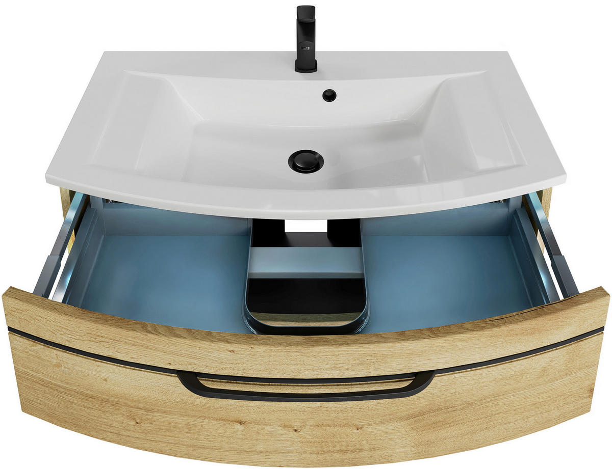 WASCHTISCHKOMBI 91 cm  - Eichefarben/Schwarz, Design, Holzwerkstoff/Stein (91cm) - Sadena