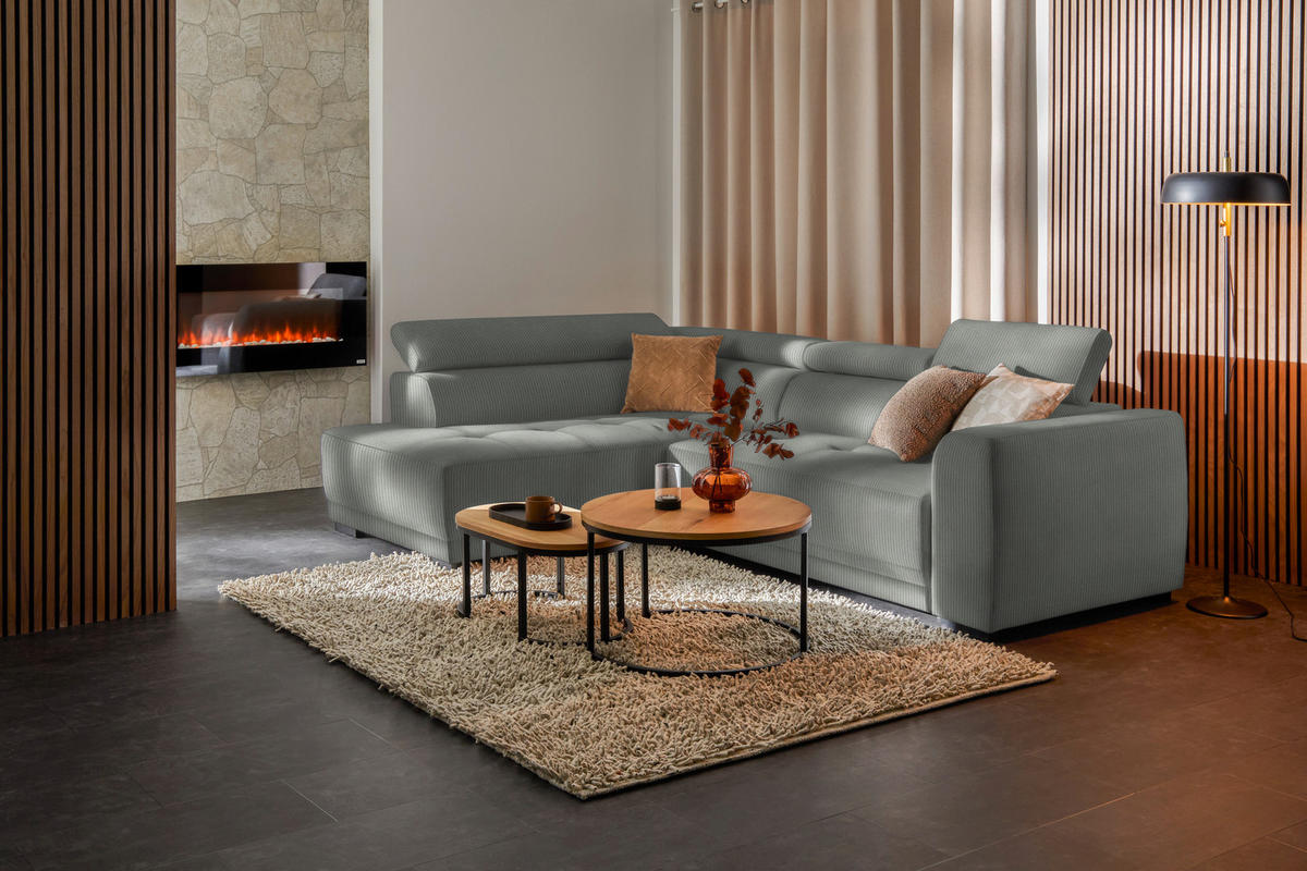 ECKSOFA in Feincord Grau  - Schwarz/Grau, Design, Kunststoff/Textil (205/284cm) - MID.YOU