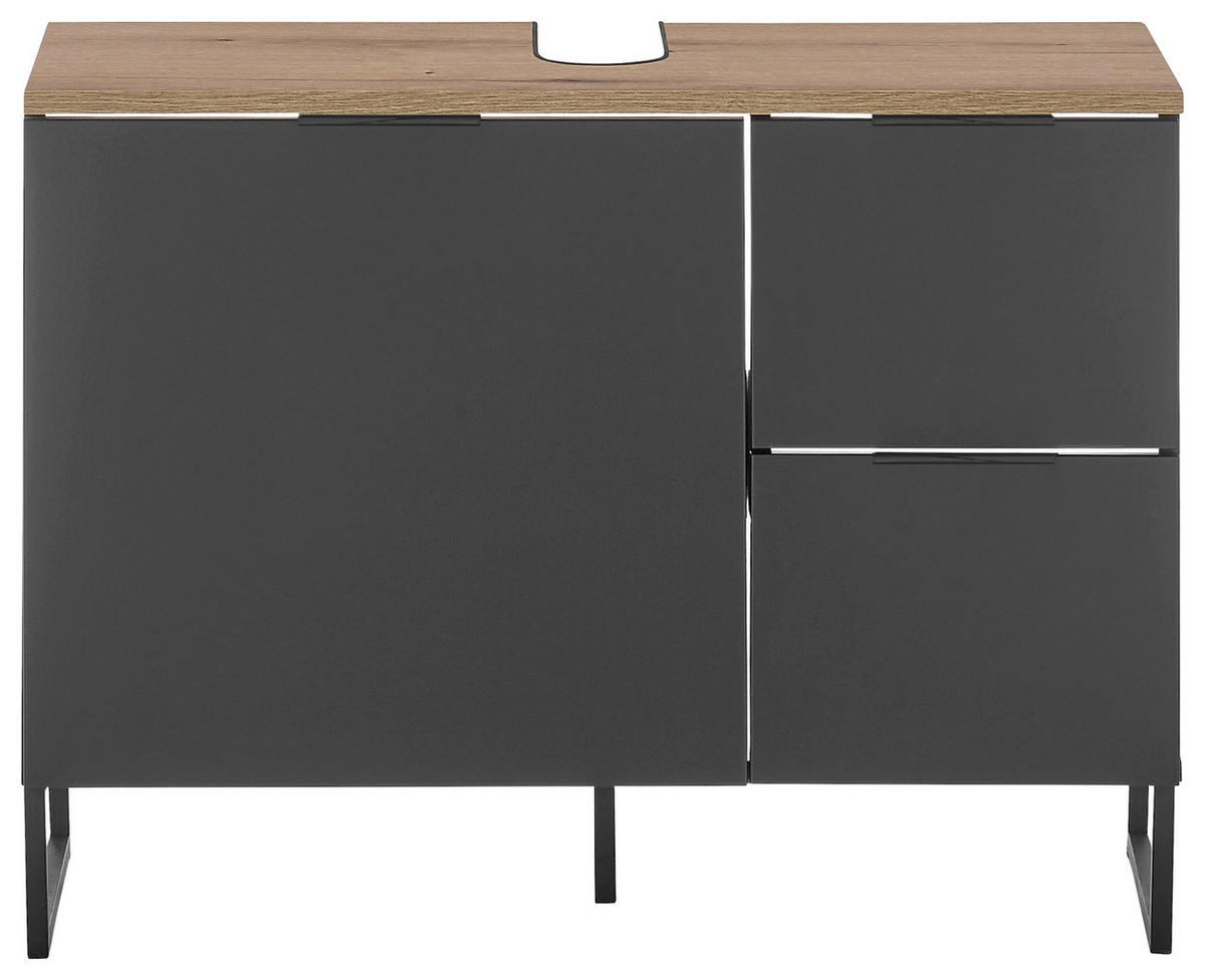 WASCHBECKENUNTERSCHRANK 80/60/35 cm  - Eichefarben/Schwarz, KONVENTIONELL, Holzwerkstoff/Metall (80/60/35cm) - home24