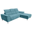 ECKSOFA Türkis Cord Sitzvorzug, Kopfteilverstellung, Rücken echt  - Türkis/Schwarz, KONVENTIONELL, Textil/Metall (290/196cm) - Carryhome
