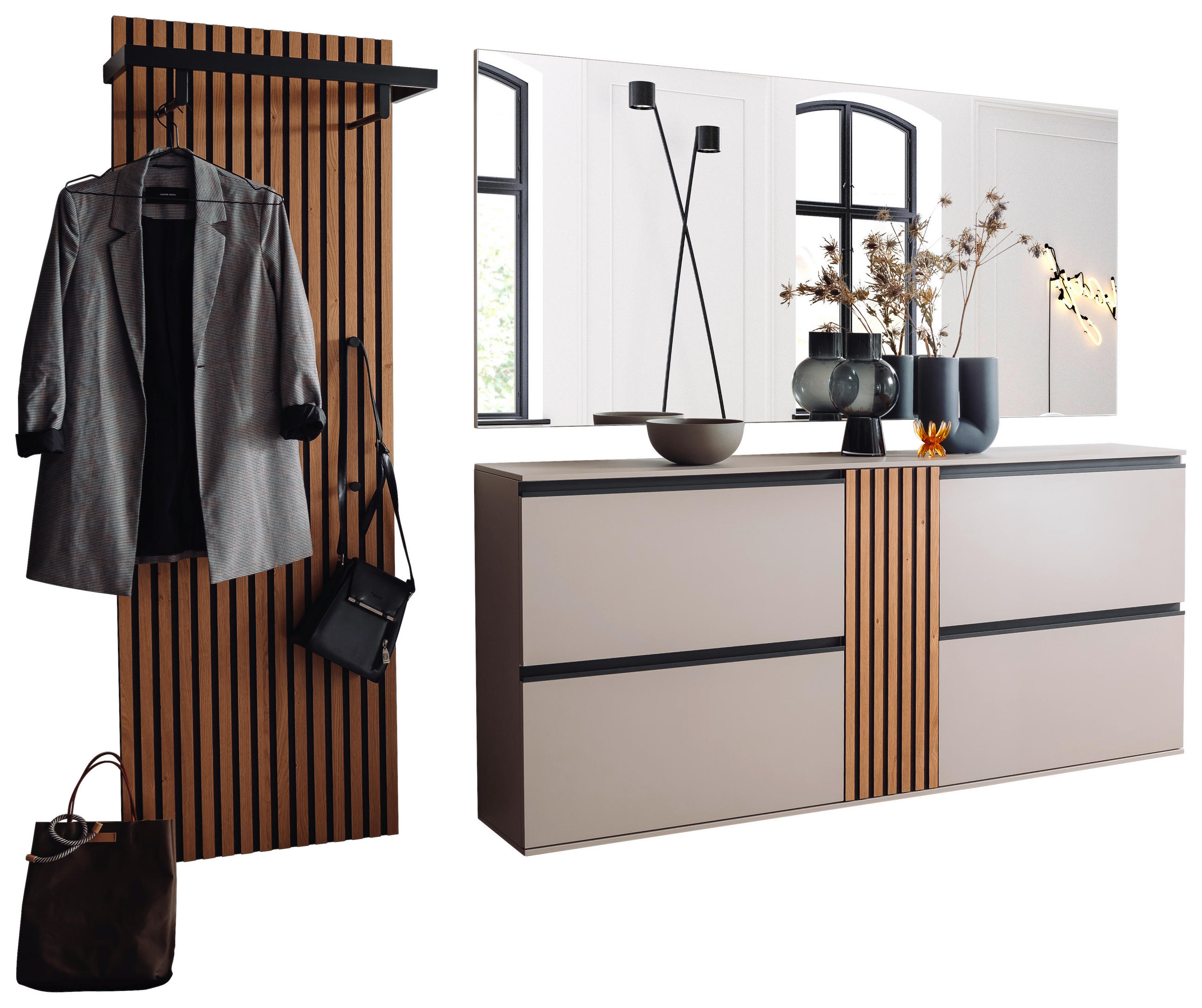 GARDEROBE 3-teilig  in 260/200/30 cm  - Eichefarben/Grau, Design, Holz/Holzwerkstoff (260/200/30cm) - Moderano