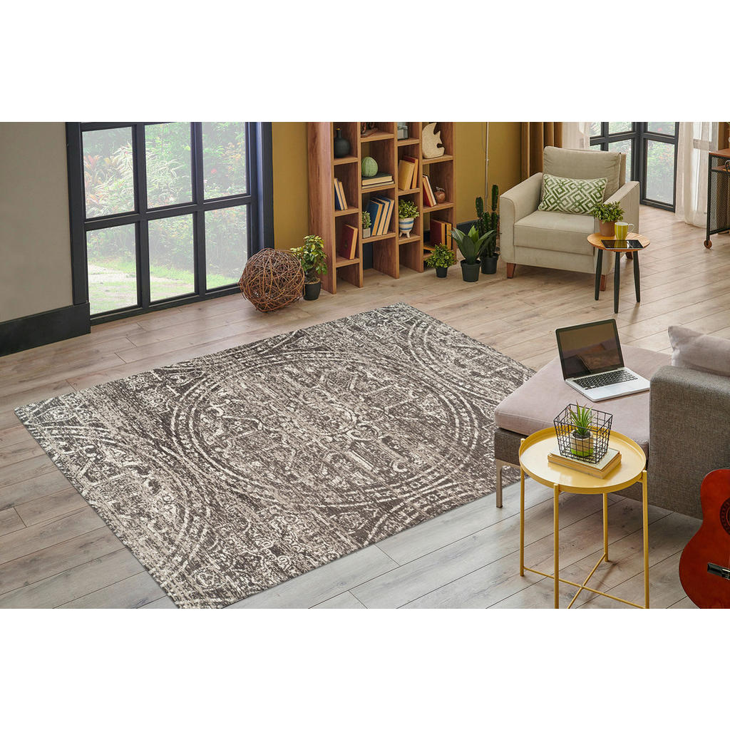 Thumbnail - Kayoom Flachwebeteppich Davio 400, Grau, Textil, Vintage, rechteckig, 80x150 cm, für Fußbodenheizung geeignet, Teppiche ...