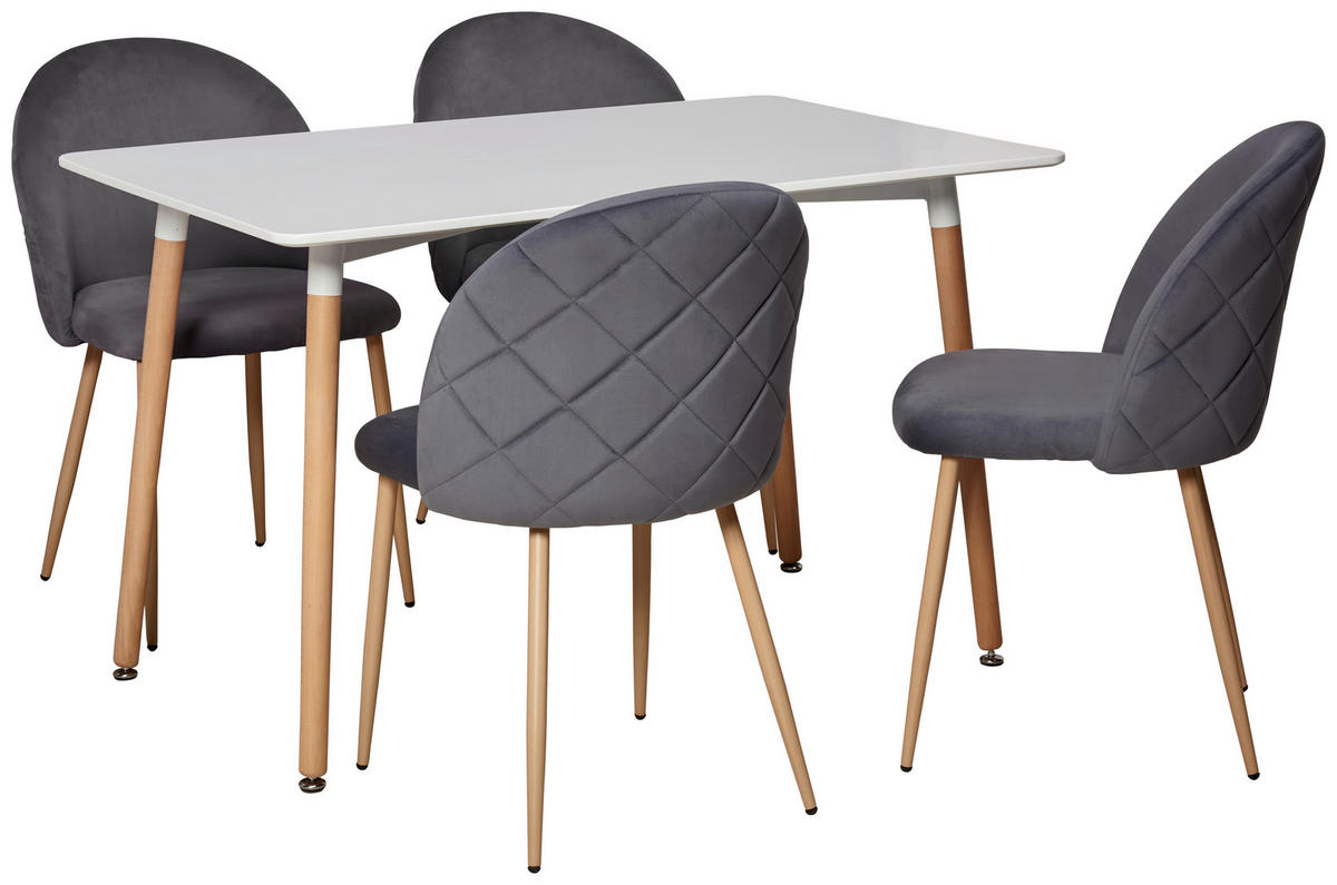 TISCHGRUPPE Samt Buche massiv Grau, Weiß, Buchefarben  - Buchefarben/Weiß, LIFESTYLE, Holz/Textil (120/51/75/83/80/57cm) - Livetastic