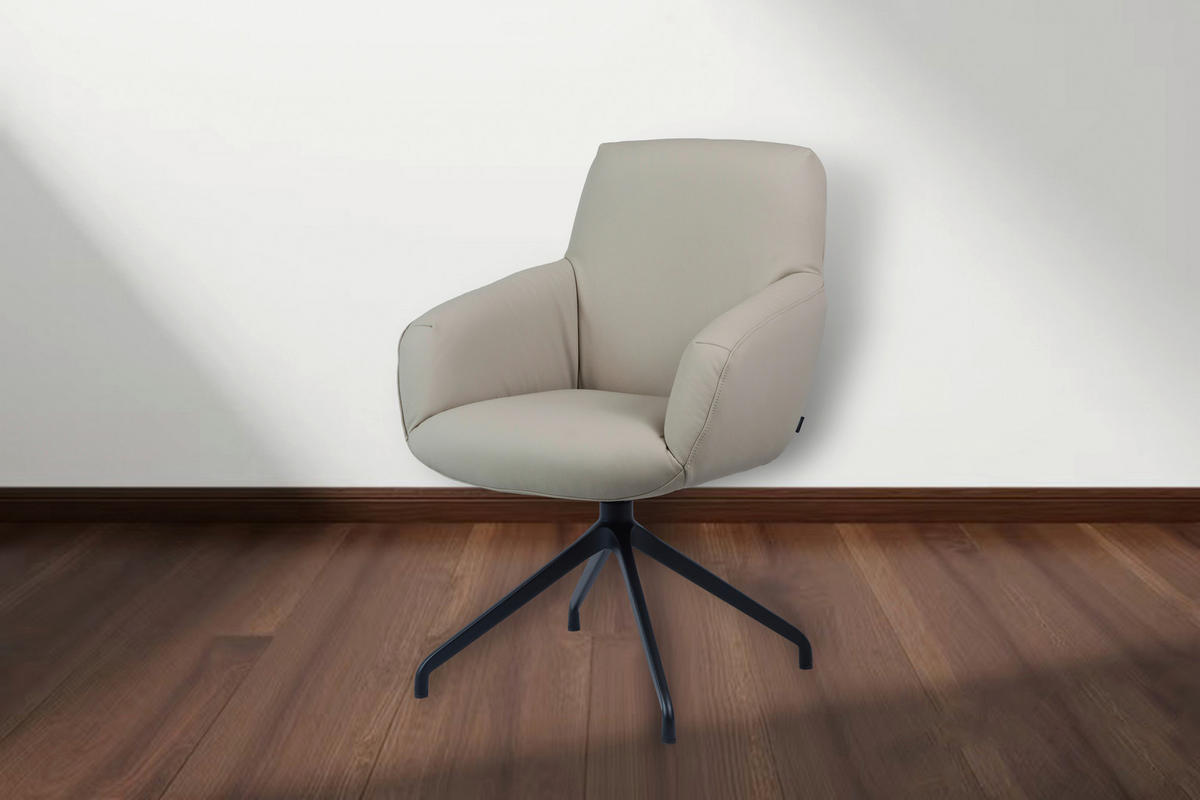 ARMLEHNSTUHL  Sitzfläche 360° drehbar, automatische Rückholfunktion  Echtleder  Schwarz, Beige  - Beige/Schwarz, Design, Leder/Metall (65/93/69cm) - Cassando