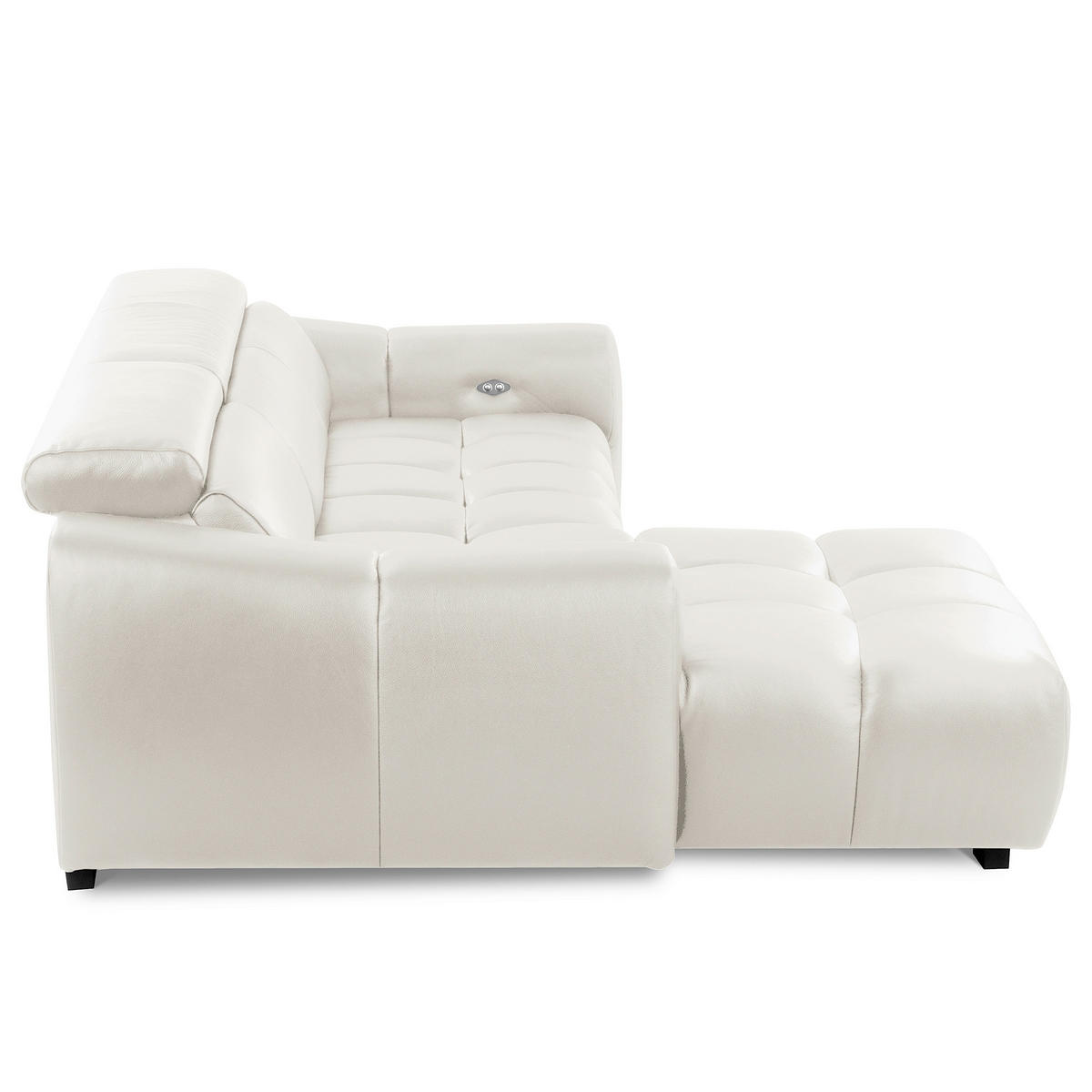 ECKSOFA AVEIRO Weiß Echtleder Bettkasten, Kopfteilverstellung, Sitzvorzug  - Schwarz/Weiß, Design, Leder/Kunststoff (177/274cm) - Livetastic