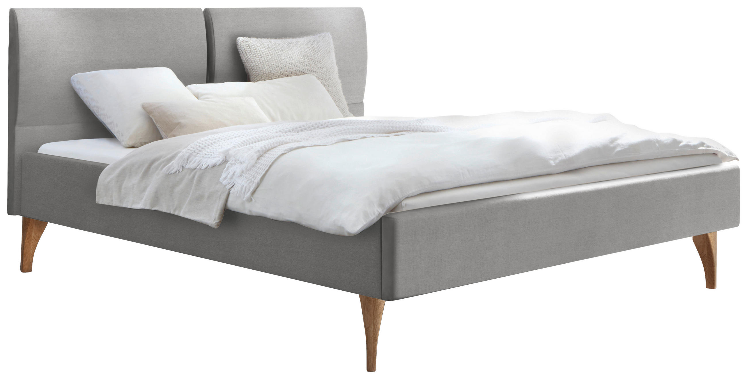 POLSTERBETT 140/200 cm,  in Grau, Eichefarben, gepolstertes Kopfteil,  - Eichefarben/Grau, Design, Holz/Textil (140/200cm) - Hasena