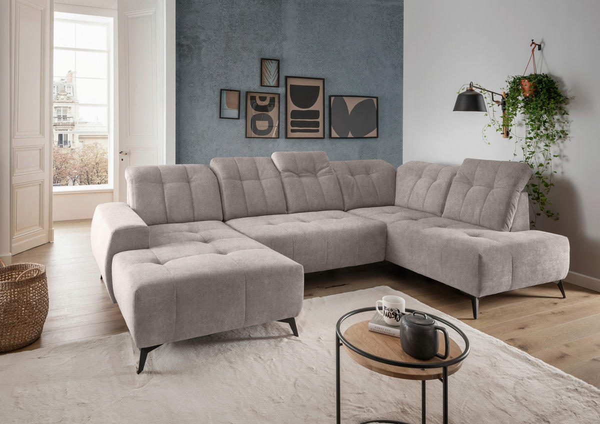 WOHNLANDSCHAFT in Mikrofaser Taupe  - Taupe/Schwarz, MODERN, Textil/Metall (180/337/200cm) - Livetastic