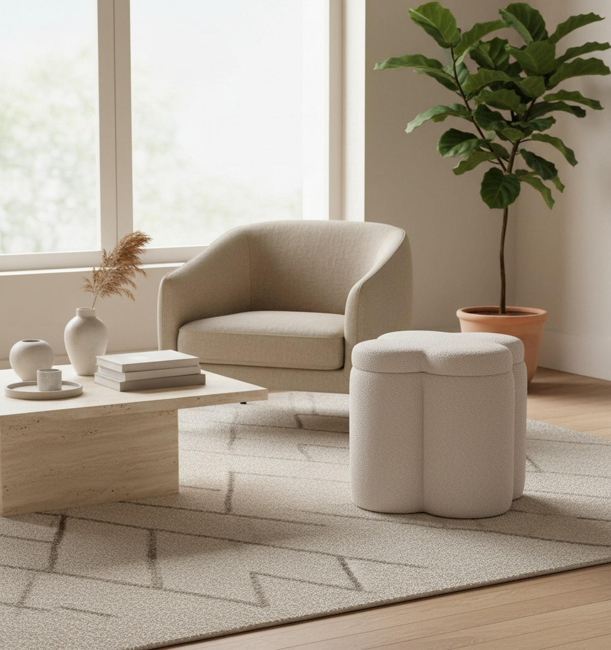 HOCKER Chenille Creme  - Creme, Design, Textil (43/46/43cm) - Xora