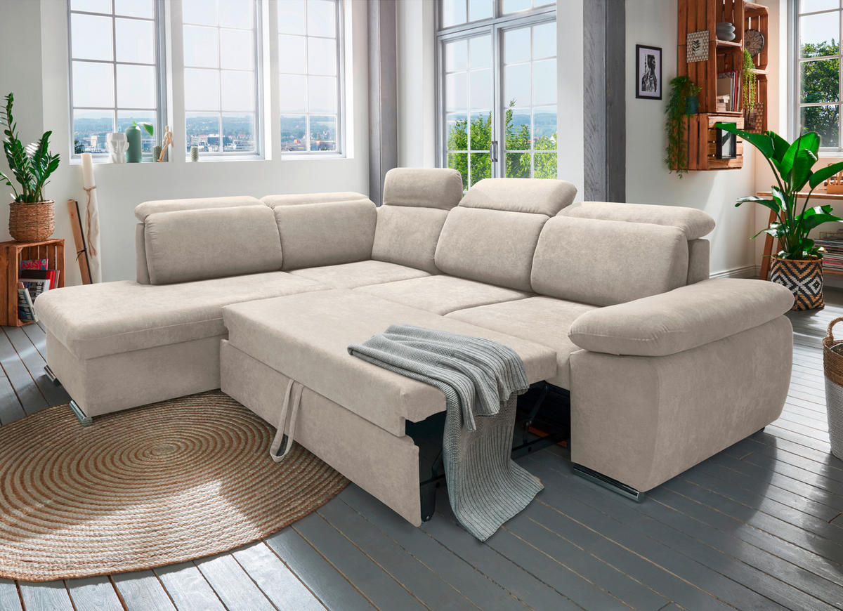 ECKSOFA in Mikrofaser Creme  - Chromfarben/Creme, Design, Textil/Metall (228/283cm) - Livetastic